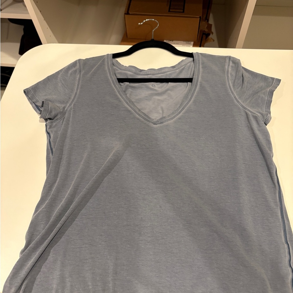 LULULEMON Bluish gray  V-Neck Women's Tshirt probably size 10
